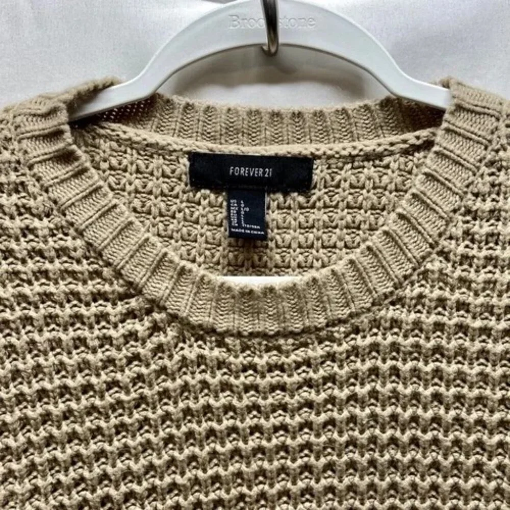Forever‎ 21 Knit Sweater Women’s Large Tan Long Sleeve Pullover Cozy Tunic Shirt
